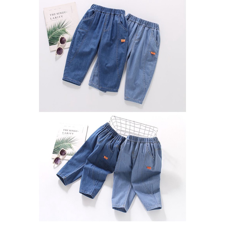Quần Denim Cotton Mỏng Màu Trơn Chống Muỗi Dành Cho Bé Trai