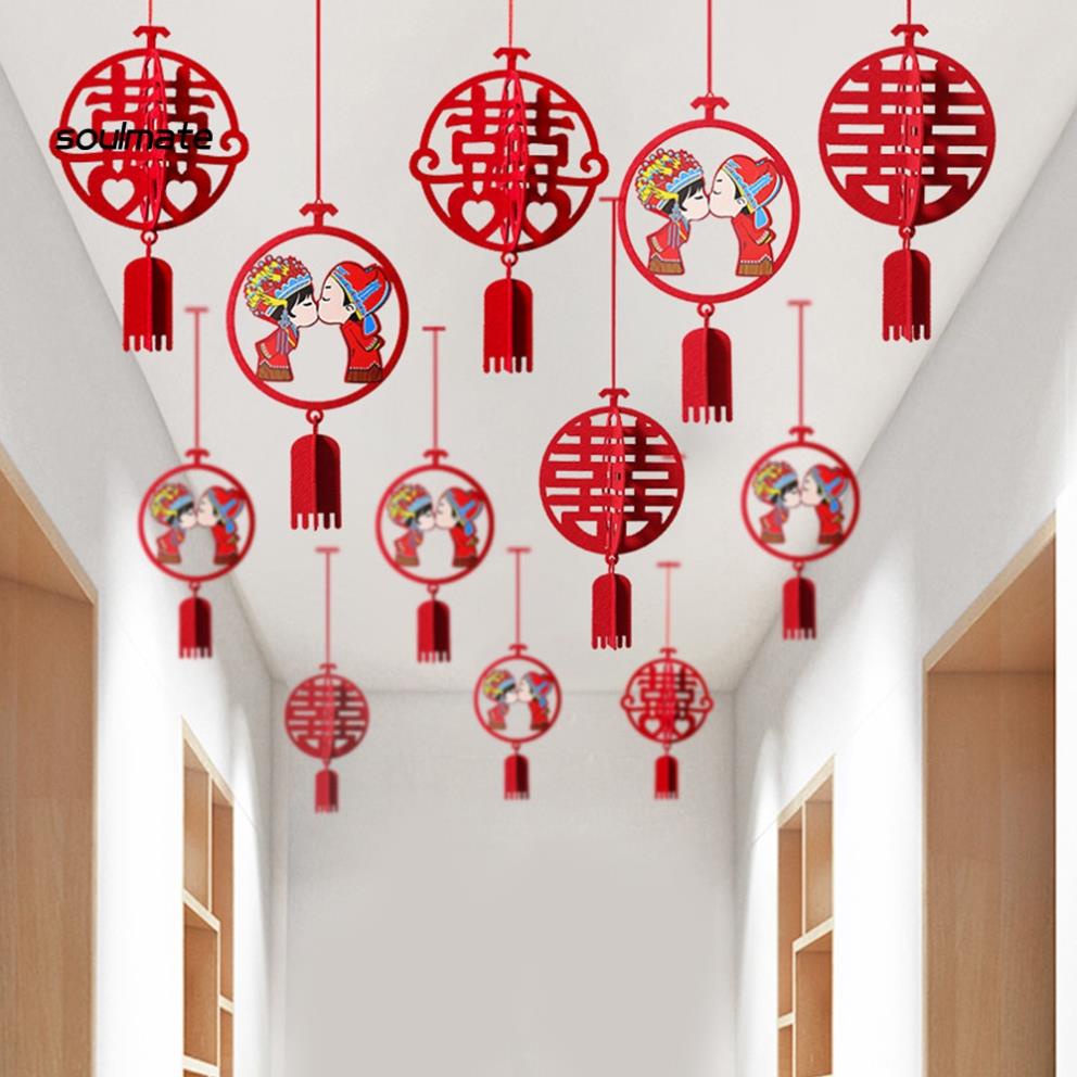 Bộ 12 Phụ Kiện Treo Trang Trí Đám Cưới Hình Chữ X 3D Phong Cách Trung Hoa
