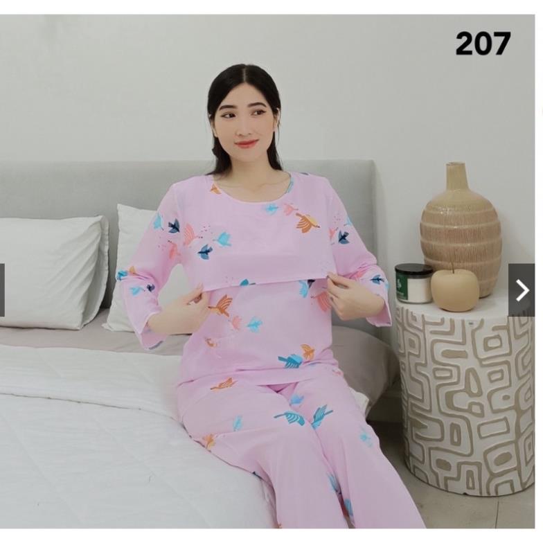 ( Big size)Bộ đồ mặc bầu và sau sinh lanh lụa lật ngực cho con bú tiện lợi