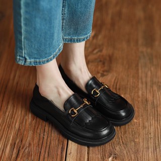 DA MỀM CAO CẤP Giày Moca Loafer nữ Moccasin màu đen trắng kem đế 3cm fullbox Hà Nội Ulzzang đế thấp 3223