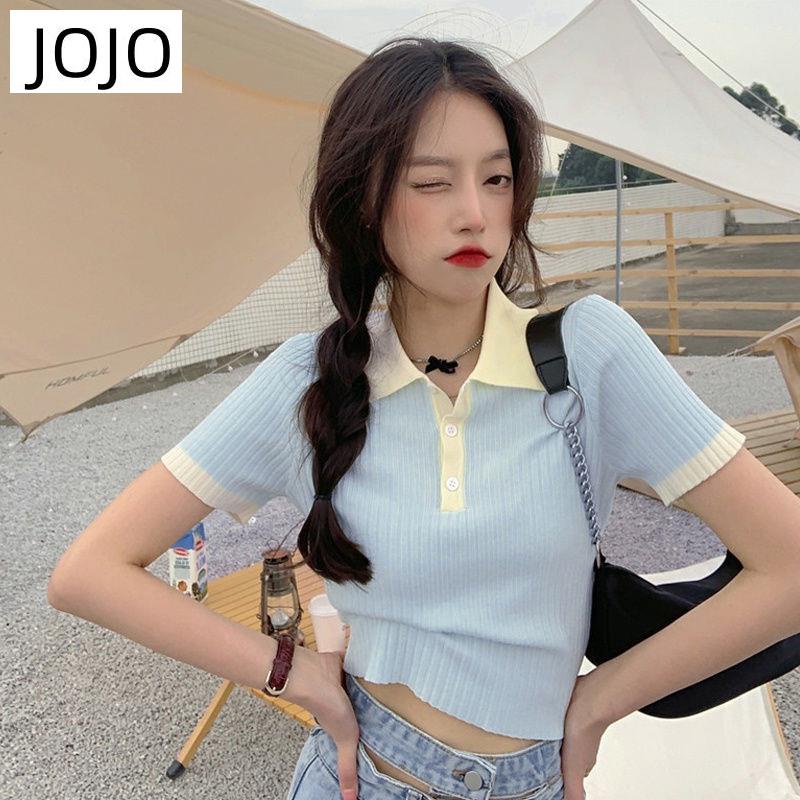 Áo Thun polo Dệt Kim Tay Ngắn Dáng Ôm Thiết Kế Mới Cho Nữ