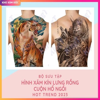 Hình xăm màu kín lưng - rồng cuộn hổ ngồi - đức phật - ngộ không - triệu vân - lữ bố - hình xăm dán màu 3 - 5 ngày