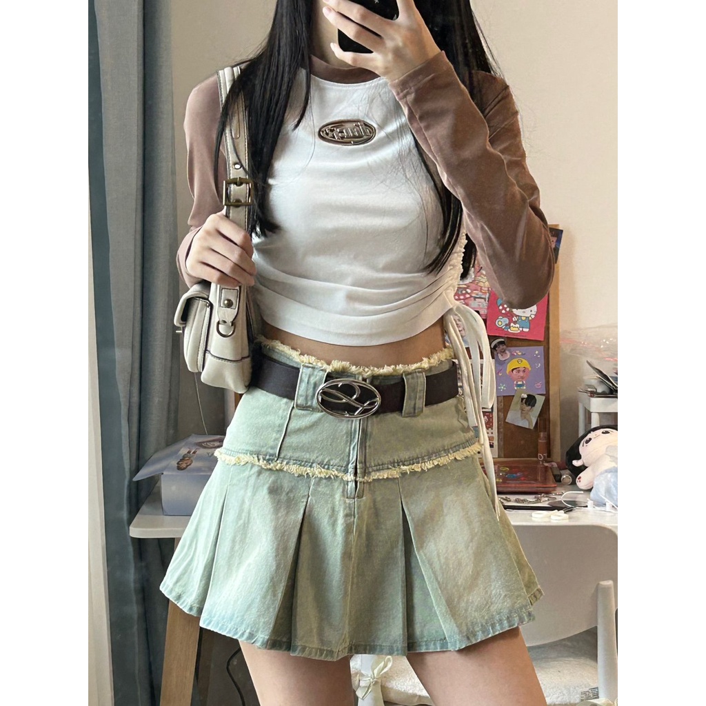 Chân váy chữ A JSC denim lưng cao phong cách cổ điển thời trang mùa hè