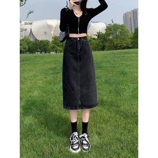 Chân Váy Jean Dáng Dài Basic Xẻ Tà