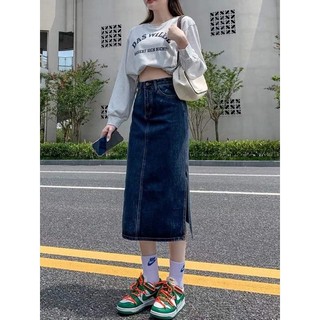 Chân Váy Jean Dáng Dài Basic Xẻ Tà