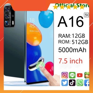 Cod điện thoại thông minh a16 gốc 12gb + 512gb bộ nhớ lớn điện thoại android màn hình lớn 7,5 inch