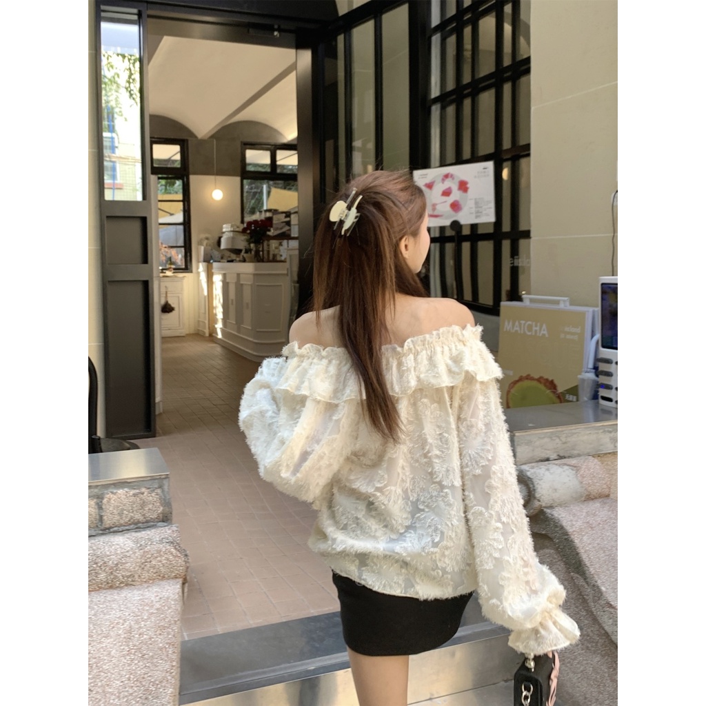 Áo Kiểu Trễ Vai Tay Dài Dáng Rộng Phong Cách Pháp Thời Trang Cho Nữ
