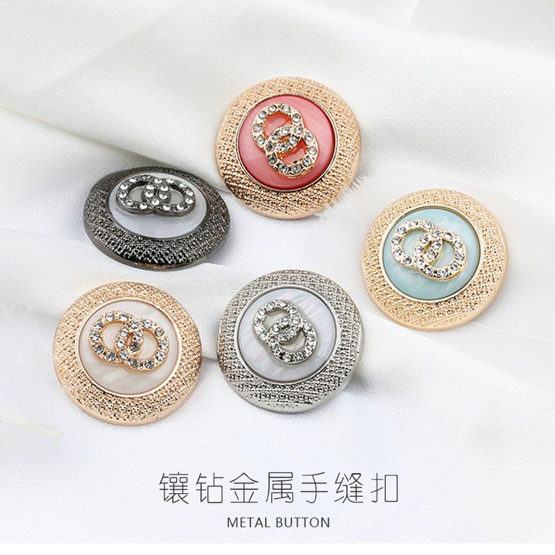 Nút Áo Khoác Hai Tròn Nhỏ Xiangfeng Màu Xanh Lam Và Trắng Bằng Kim Loại Khâu Tay Đính Kim Cương sma