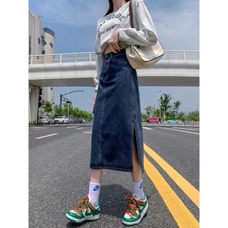 Chân Váy Jean Dáng Dài Basic Xẻ Tà