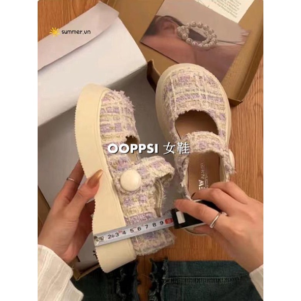 Giày Mary Jane Mùa Xuân 2023 Phong Cách Pháp Cổ Điển Có Quai Dán Miệng Nông Dễ Phối Đồ Cho Nữ