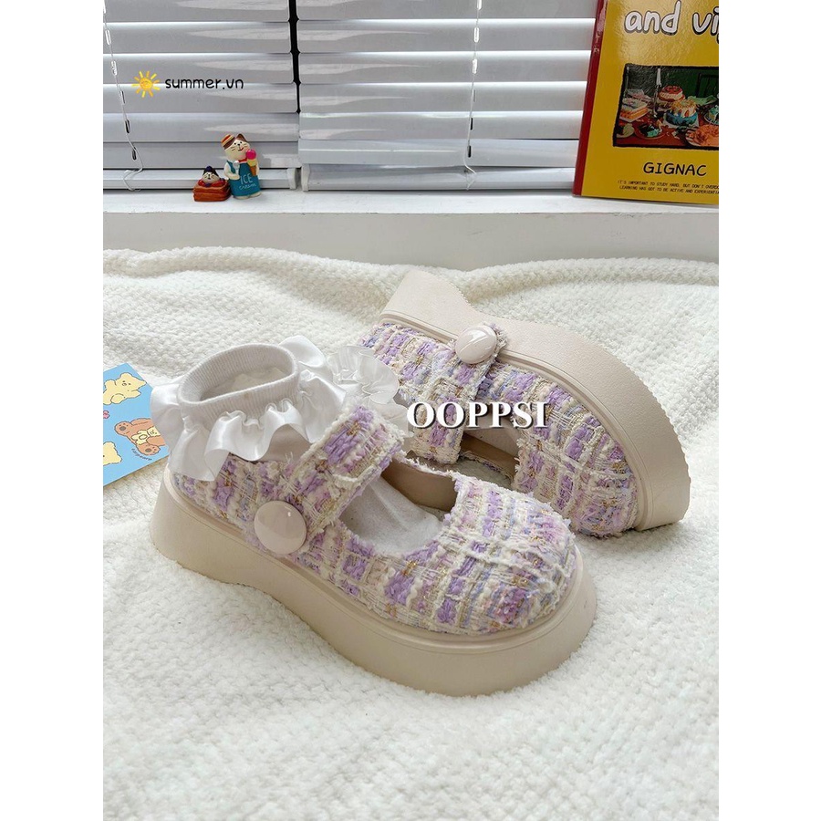 Giày Mary Jane Mùa Xuân 2023 Phong Cách Pháp Cổ Điển Có Quai Dán Miệng Nông Dễ Phối Đồ Cho Nữ