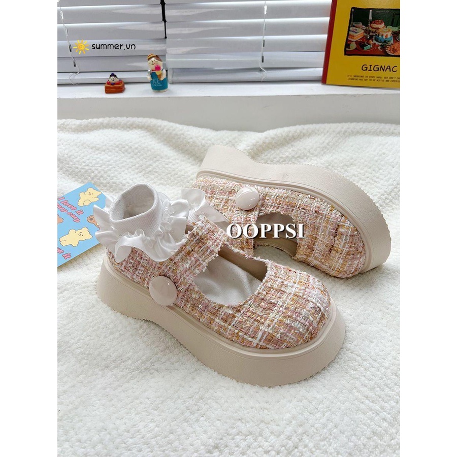 Giày Mary Jane Mùa Xuân 2023 Phong Cách Pháp Cổ Điển Có Quai Dán Miệng Nông Dễ Phối Đồ Cho Nữ