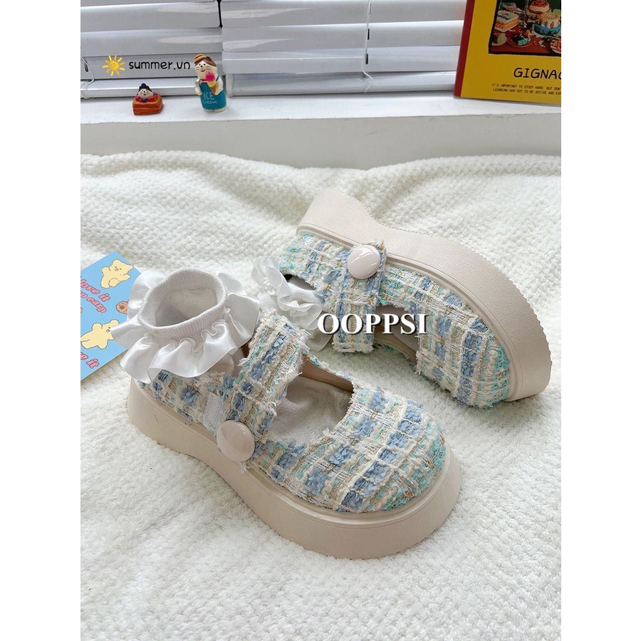 Giày Mary Jane Mùa Xuân 2023 Phong Cách Pháp Cổ Điển Có Quai Dán Miệng Nông Dễ Phối Đồ Cho Nữ