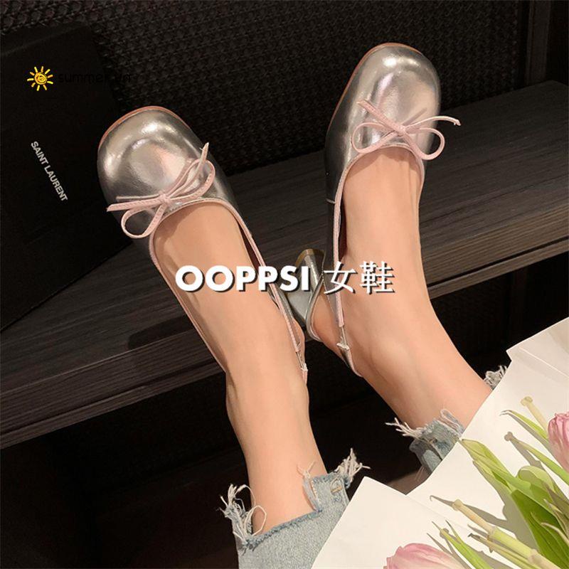 Giày Sandal Cao Gót Hở Mũi Đính Nơ Sau Lưng Phong Cách Pháp Cổ Điển Thời Trang Mùa Hè Cho Nữ