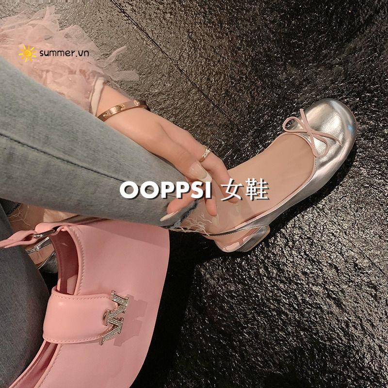 Giày Sandal Cao Gót Hở Mũi Đính Nơ Sau Lưng Phong Cách Pháp Cổ Điển Thời Trang Mùa Hè Cho Nữ