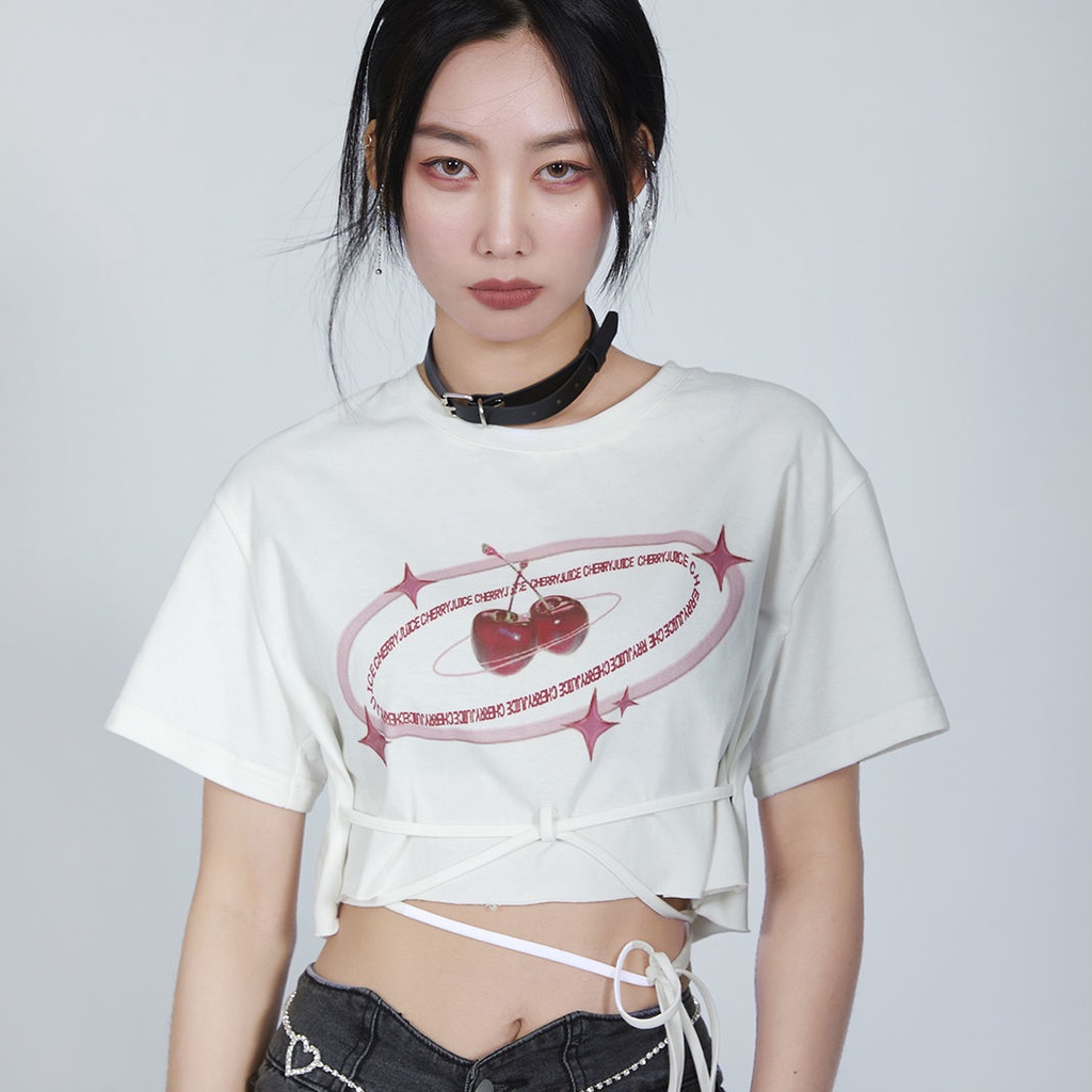 Jiashucheng Áo Thun Ngắn Tay Dáng Rộng Cột Dây Thời Trang Mùa Hè Quyến Rũ Cho Nữ