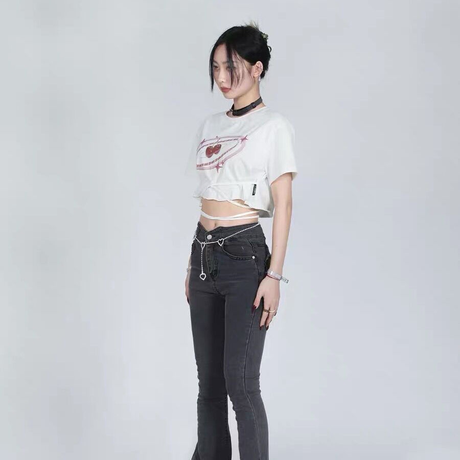 Jiashucheng Áo Thun Ngắn Tay Dáng Rộng Cột Dây Thời Trang Mùa Hè Quyến Rũ Cho Nữ