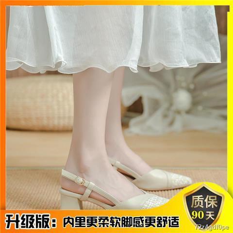 Thời Trang Bao Đầu Dày Gót Giày Đơn Mũi Nhọn Trống Cao Gót Giày Sandal Nối Giày Nữ💋HÀNG CÓ SẴN💄