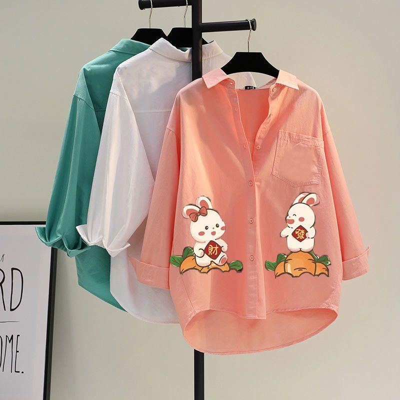 Áo Sơ Mi cotton Dài Trung Bình In Họa Tiết Thỏ Thời Trang Xuân Hè Hàng Mới Dành Cho Bạn Nữ
