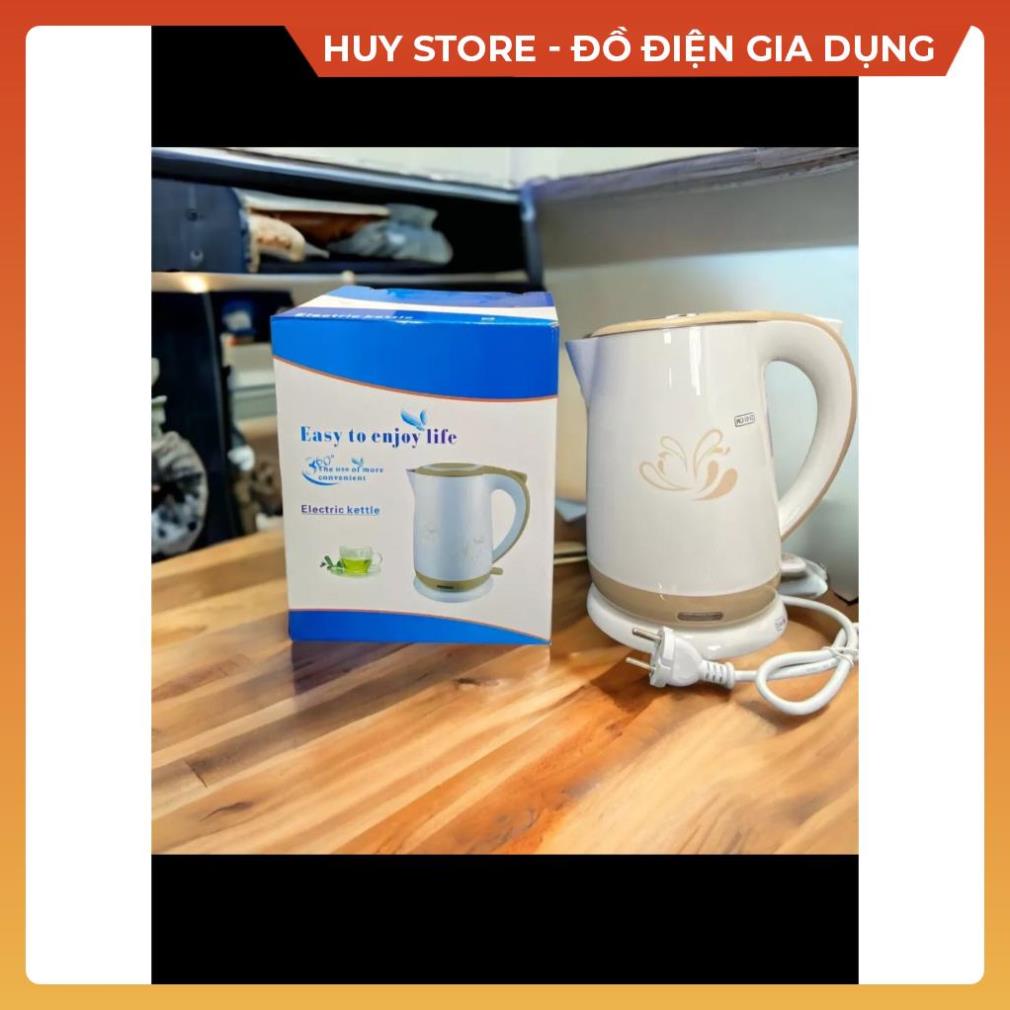 Ấm siêu tốc Electric Kettle Tiện lợi , ấm siêu tốc đun sôi nhanh lòng inox 304 chống gỉ màu trắng nâu nhạt Huy store