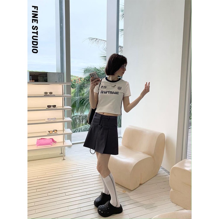 Chân Váy Chữ A Xếp Ly Lưng Thấp Màu Xám Phong Cách Mỹ Thời Trang Mùa Hè Cho Nữ