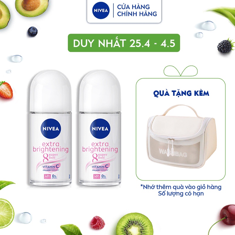Bộ 2 Lăn Ngăn Mùi NIVEA Sáng Mịn Tối Ưu | Giảm Thâm Sạm | Vitamin C (50 ml) - 83747