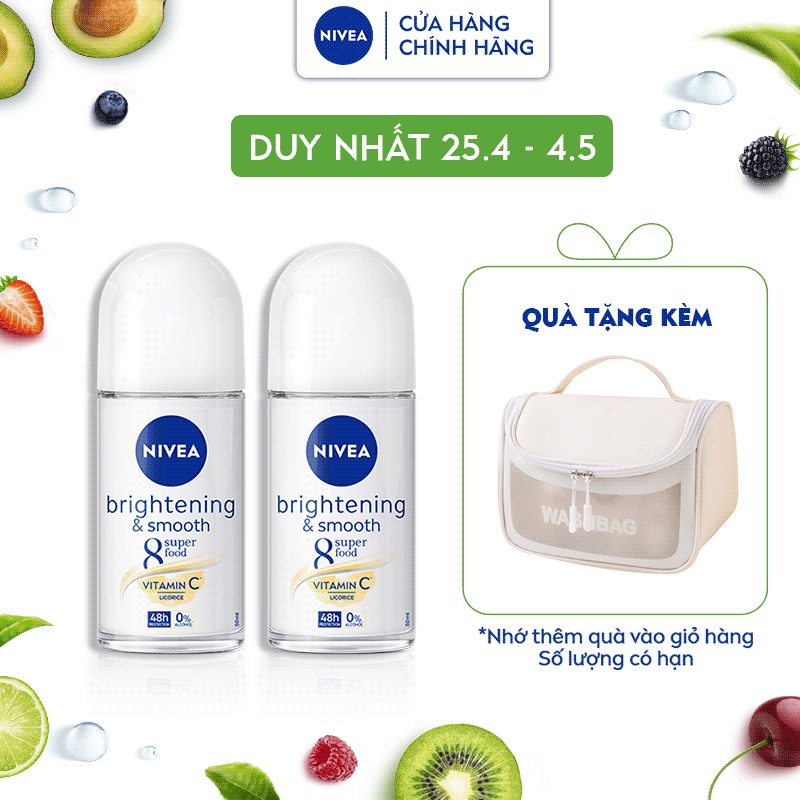 Bộ 2 Lăn Ngăn Mùi NIVEA Sáng Mịn | Mờ Thâm | Se Khít Lỗ Chân Lông (50 ml) - 81644