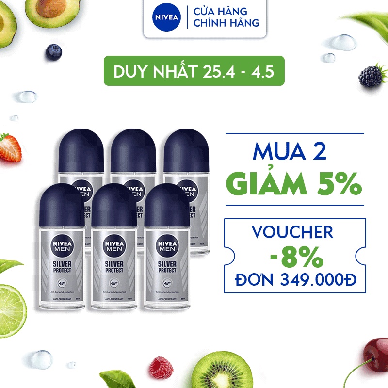 Bộ 6 Lăn Ngăn Mùi NIVEA MEN Silver Protect Phân Tử Bạc Ngăn Khuẩn Gây Mùi Vượt Trội (50 ml) - 83778