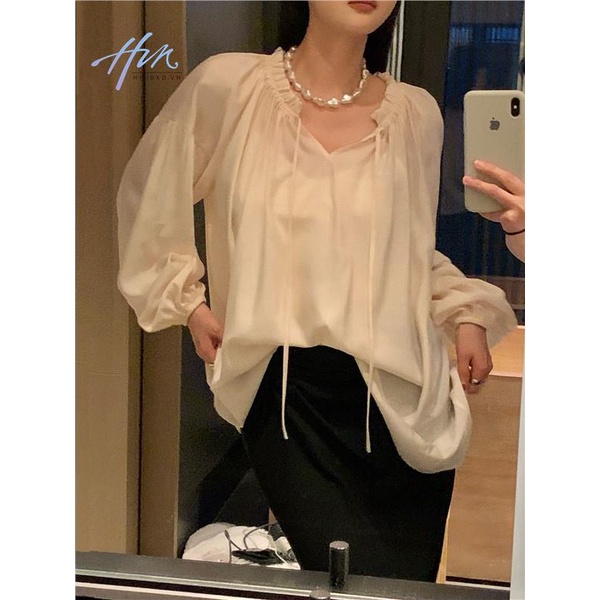 Áo Kiểu Xếp Nếp Trễ Vai Dáng Rộng Nhẹ Nhàng Trong Suốt Chống Nắng Kiểu Pháp Thời Trang Xuân Hè Cho Nữ