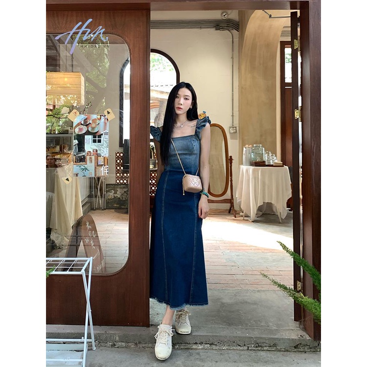 Đầm Denim Hai Dây Màu Gradient Phong Cách Mới Mùa Hè Cho Nữ