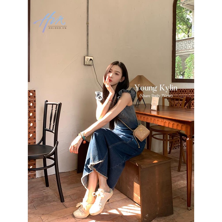 Đầm Denim Hai Dây Màu Gradient Phong Cách Mới Mùa Hè Cho Nữ