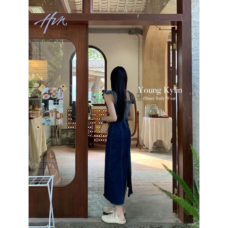 Đầm Denim Hai Dây Màu Gradient Phong Cách Mới Mùa Hè Cho Nữ