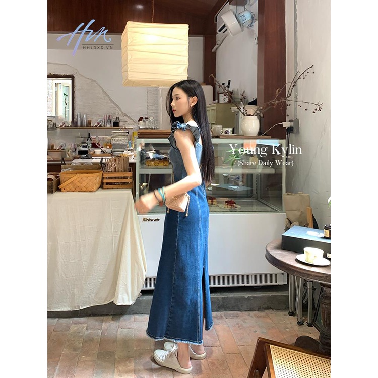 Đầm Denim Hai Dây Màu Gradient Phong Cách Mới Mùa Hè Cho Nữ