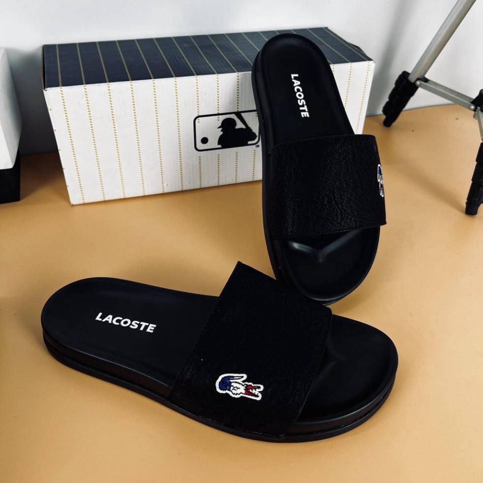 Dép Lacoste Bản Đế Cao Su Non Đẹp Huyền Thoại , Dép Quai Ngang Unisex Nam Nữ Quai Da Cao Cấp Bao Đi Nước 2023