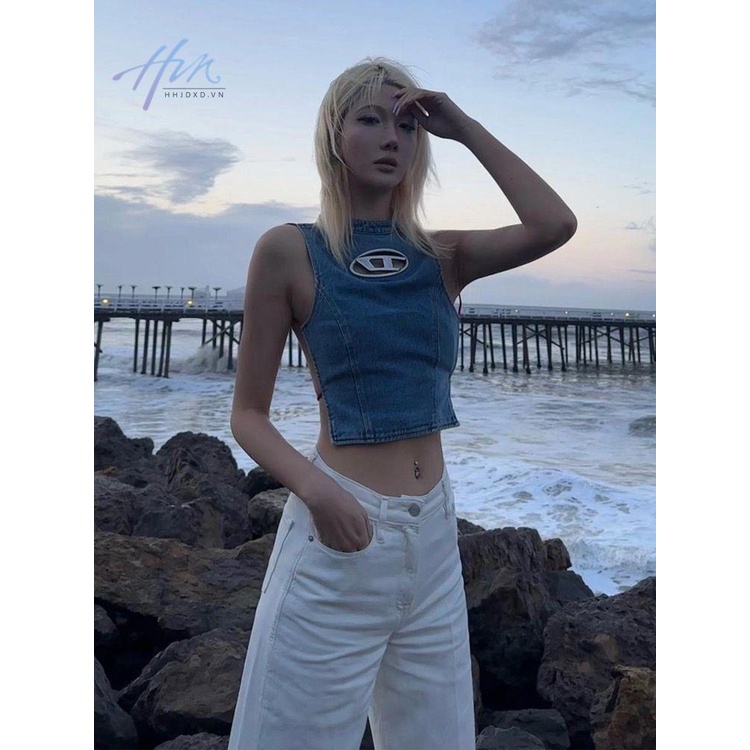 Áo Denim Sát Nách Dáng Ngắn Ôm Sát Quyến Rũ Trẻ Trung Phong Cách Âu Mỹ Cho Bạn Gái