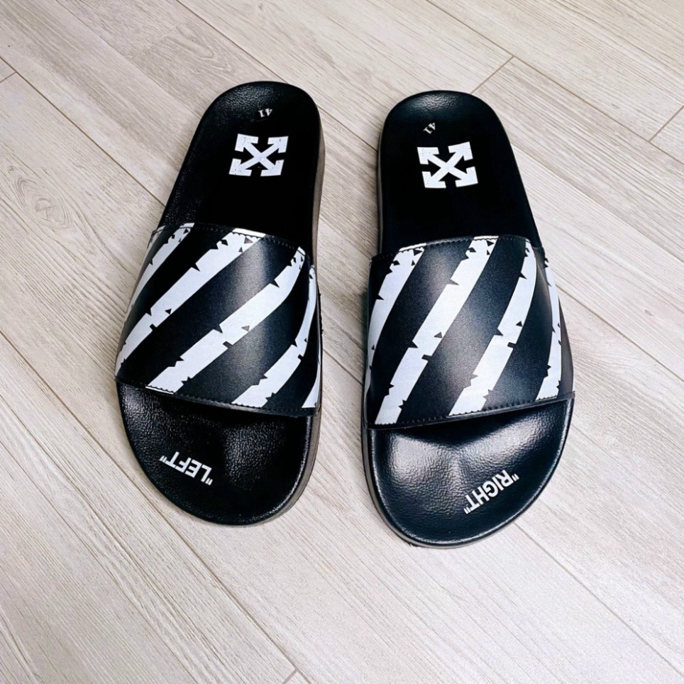 Dép nam quai ngang off white kẻ sọc đen trắng HOTTREND MÙA HÈ 2023