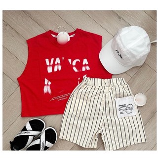 Sét bộ áo cotton quần kẻ sọc bé trai