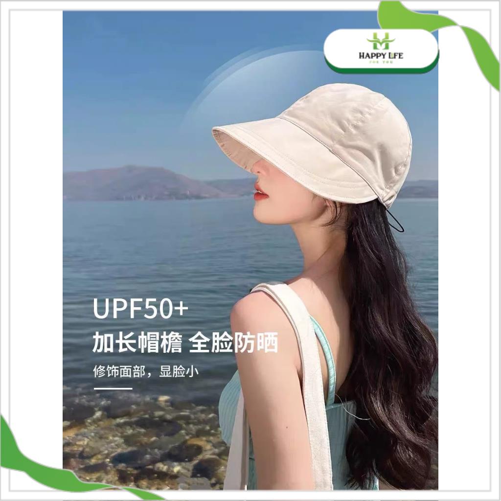 Mũ bucket nữ, mũ chống nắng nữ chống tia UV UPF50+ thời trang vải mềm Uzzlang có dây rút  - Happy Life 4U