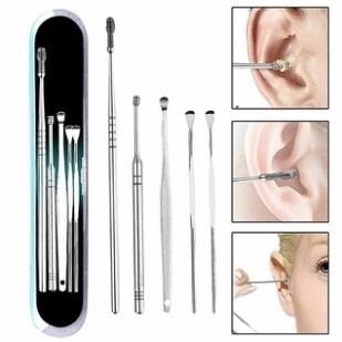 Lấy ráy tai tisa bộ 5 dụng cụ lấy ráy tai inox hộp nhựa