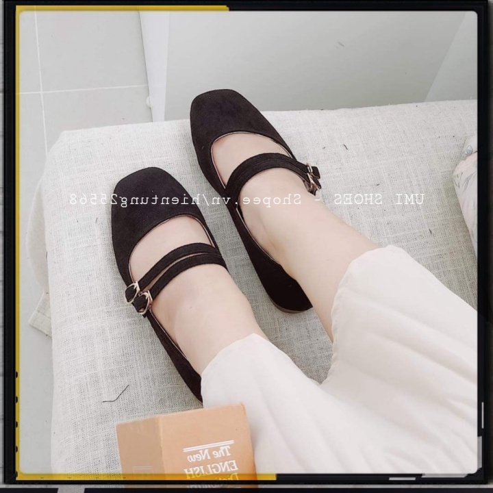 (New) Giày búp bê nữ đế bệt da lộn mềm màu đen quai chéo ôm êm mẫu mới hot nhẹ nhàng đi học đi làm văn phòng xinh | ᴛ