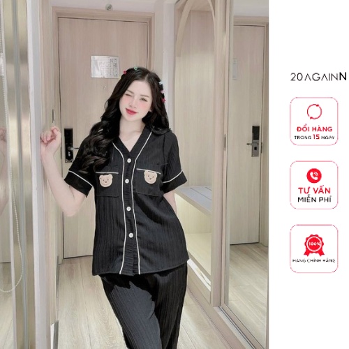 Đồ ngủ nữ sang chảnh thiêu gấu trước túi ngực cực kỳ đáng yêu, bộ đồ pijama chất xốp đũi cao cấp hang mới nhất hè BN04