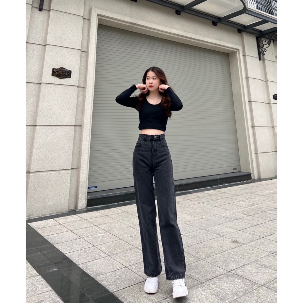 Quần jean nữ ống suông lưng cao, Quần bò nữ ống rộng baggy cạp cao phong cách Hàn Quốc QW01 _OFY
