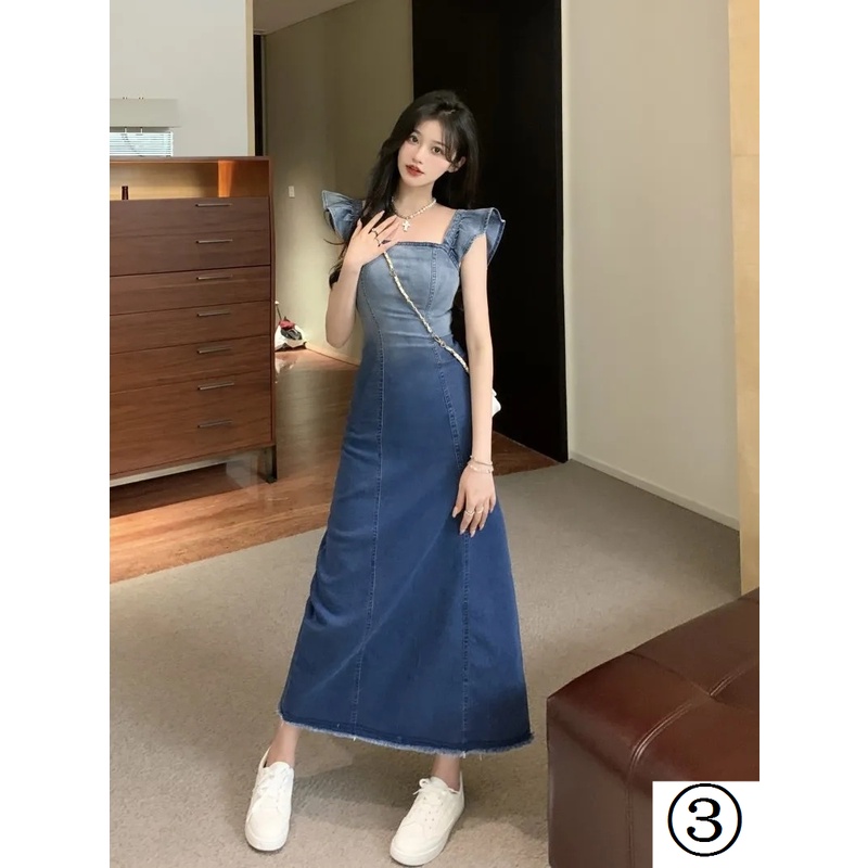 Đầm Denim Dáng Ôm Màu Gradient Thời Trang Mùa Hè Cho Nữ Mi