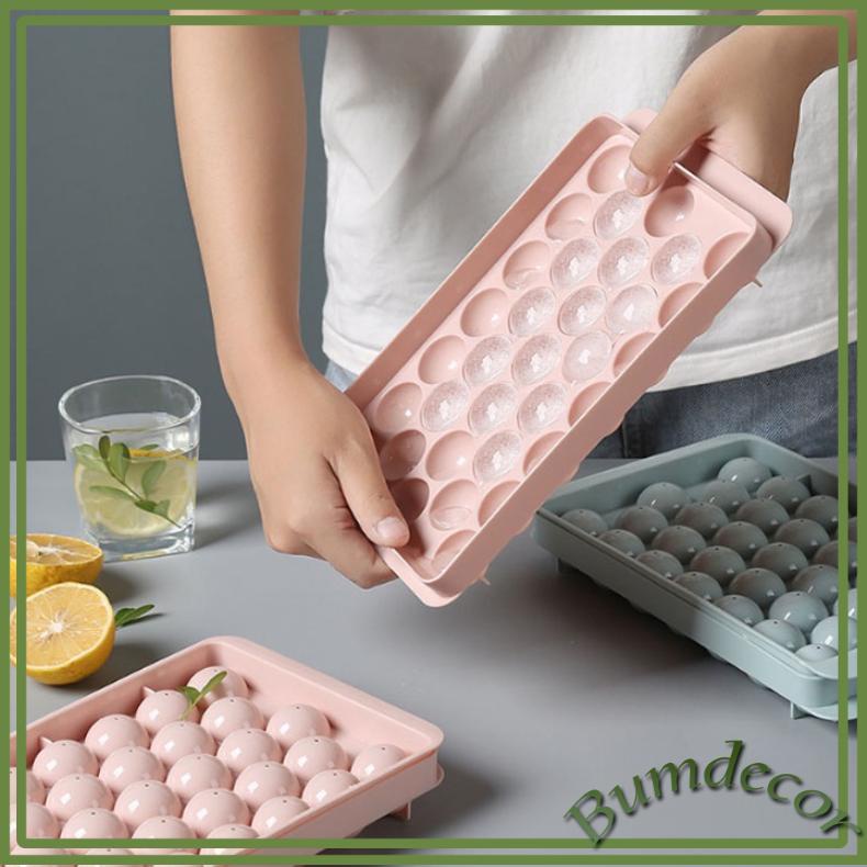 Khay đá tròn tủ lạnh 33 viên, Khay làm thạch rau câu dạng viên tròn 33 ô tiện lợi Bumdecor
