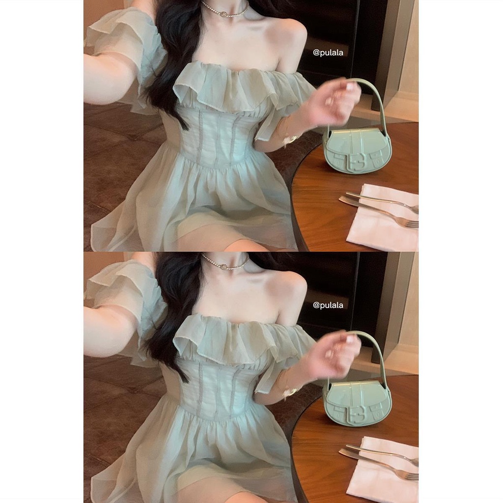 Đầm chiffon Dáng Chữ a Trễ Vai Phối Bèo Thời Trang Mùa Hè Cho Nữ