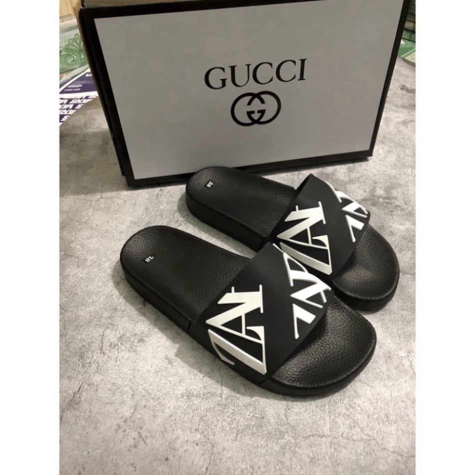 Dép quai ngang tia sét thời trang nam nữ NELL BARRET màu đen hình tia sét tráng bản siêu nét,Full size 38/42