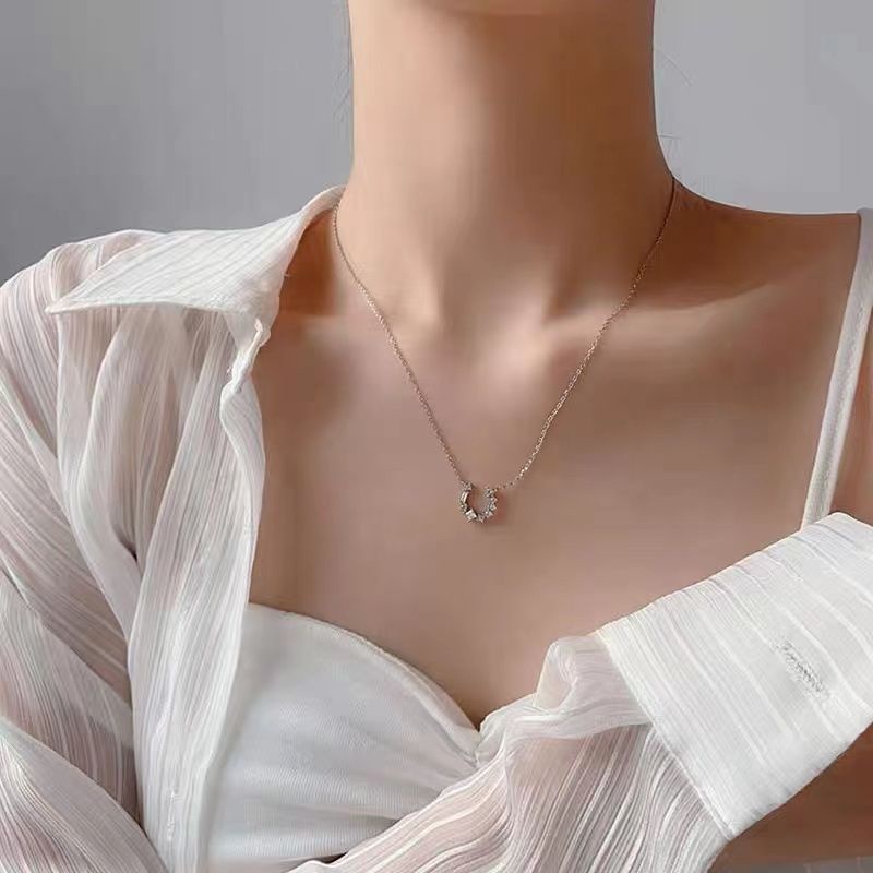 Vòng cổ Mạ Bạc 925 Đính Đá Sang Trọng Phong Cách Âu Mỹ Cho Nữ