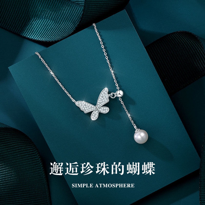 Vòng Cổ Tua Rua Bướm Ngọc Trai Bằng Bạc Sterling Cao Cấp Thời Trang Mới Cho Nữ