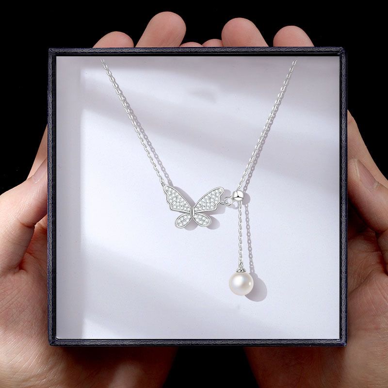 Vòng Cổ Tua Rua Bướm Ngọc Trai Bằng Bạc Sterling Cao Cấp Thời Trang Mới Cho Nữ