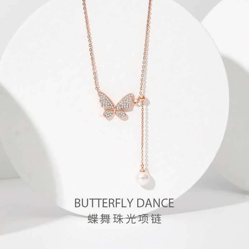 Vòng Cổ Tua Rua Bướm Ngọc Trai Bằng Bạc Sterling Cao Cấp Thời Trang Mới Cho Nữ